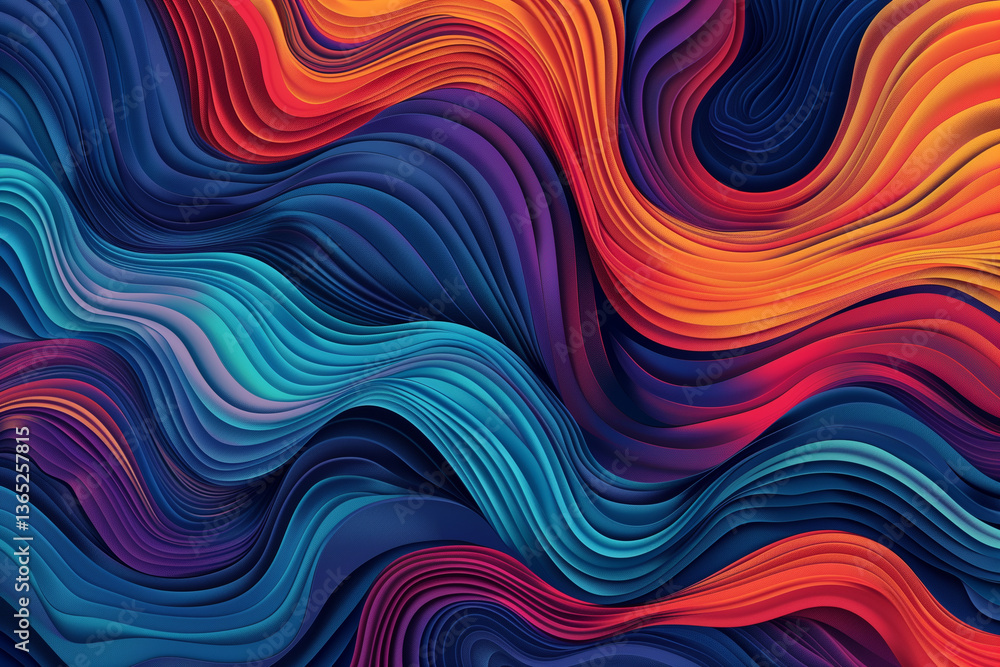 Aufkleber interlocking wave patterns, with fluid lines and contrasting colors, forming a hypnotizing and rhyth