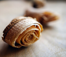 Wood shavings close-up against the background of other shavings and sawdust.