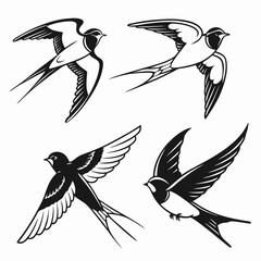 barn swallow icon set black silhouette vector bundle