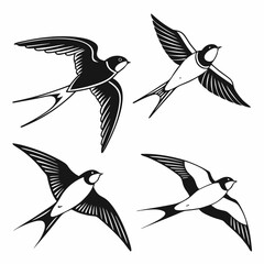 barn swallow icon set black silhouette vector bundle