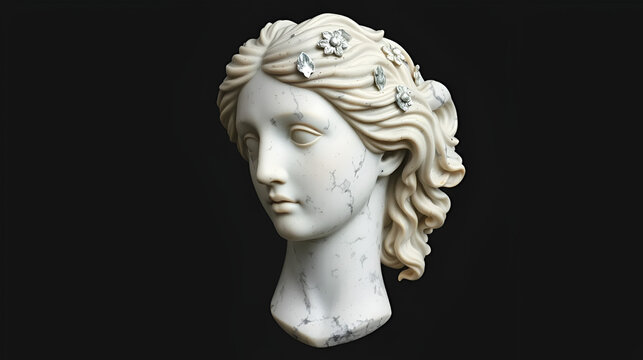 greek goddess selene marble statue head bust isolated background