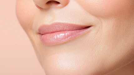 Close up of Woman's Face with Shimmering Skin and Soft Lighting
