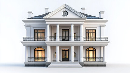 Fototapeta premium Elegant classic house with columns and large windows on white background