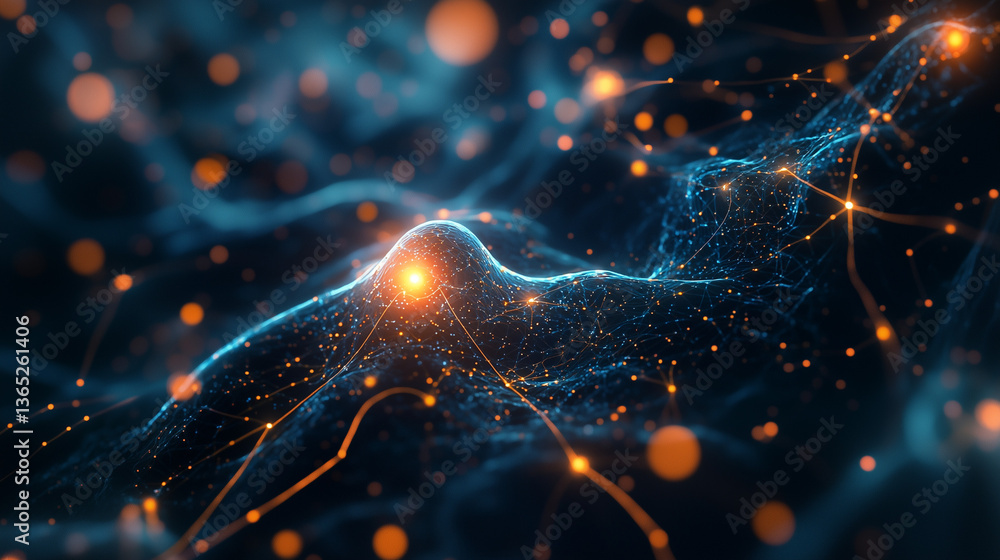 Poster extended producer responsibility (epr) concept, abstract network data visualization glowing nodes an