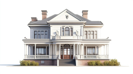 Fototapeta premium Elegant classic house with columns and balcony on white background