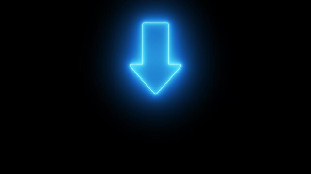 Neon directional arrow icon or swipe down arrow signal animation. blue Download Arrow Down Flat Icon On alpha channel. neon bright download animation. down arrows icon.