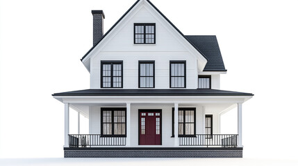 Classic house with red door and wraparound porch on white background