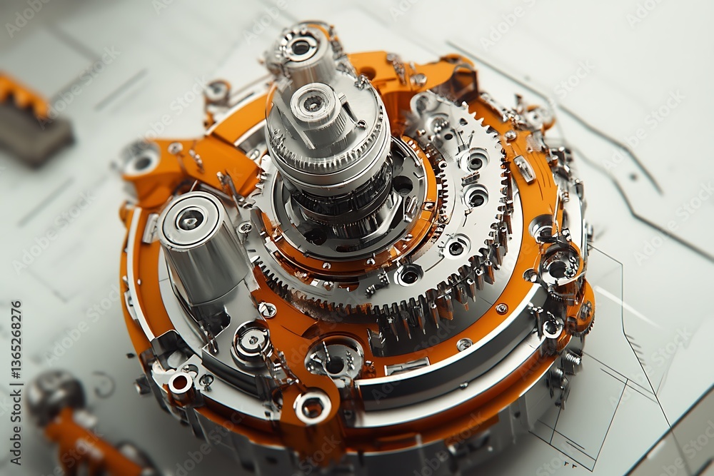 Aufkleber a digital 3d rendering highlighting interconnected gears in dynamic motion.