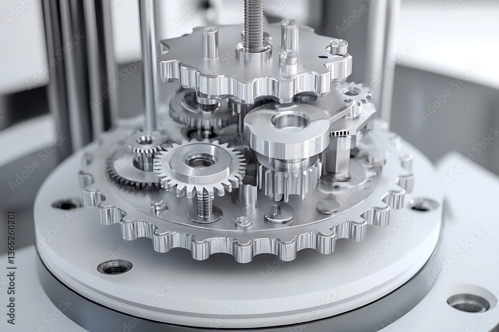 Poster a digital 3d rendering highlighting interconnected gears in dynamic motion.