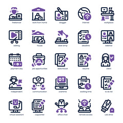 Freelance Work Icon pack for your website, mobile, presentation, and logo design. Freelance Work Icon dual tone design. Vector graphics illustration and editable stroke.