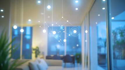 An AI powered smart lighting system, sensors and algorithms adjusting lighting in homes and offices based on activity and time of day, Smart home tech style
