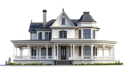 Fototapeta premium Elegant Victorian house with wraparound porch on white background