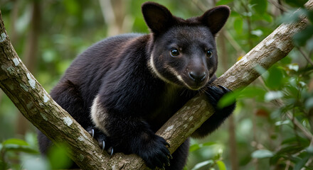 Obraz premium Lumholtz's Tree-Kangaroo perched elegantly on a tree branch in the forest