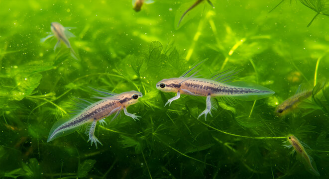 Salamander Larvae Thriving in Aquatic Environment Feeding on Algae and Plankton