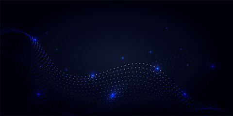 Futuristic technology background with glowing blue particles forming a digital wave on a dark backdrop. Perfect for AI, big data, cybersecurity, fintech, blockchain, and modern IT applications.