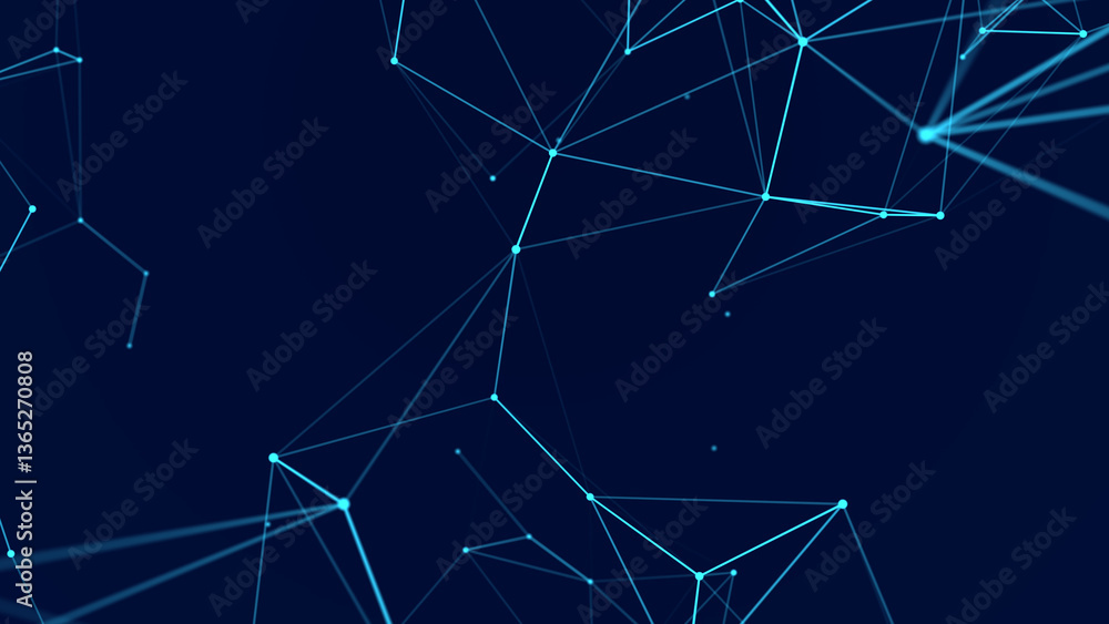 Poster Modern design of network connection structure. Abstract background with interlacing dots and lines. 3D rendering.