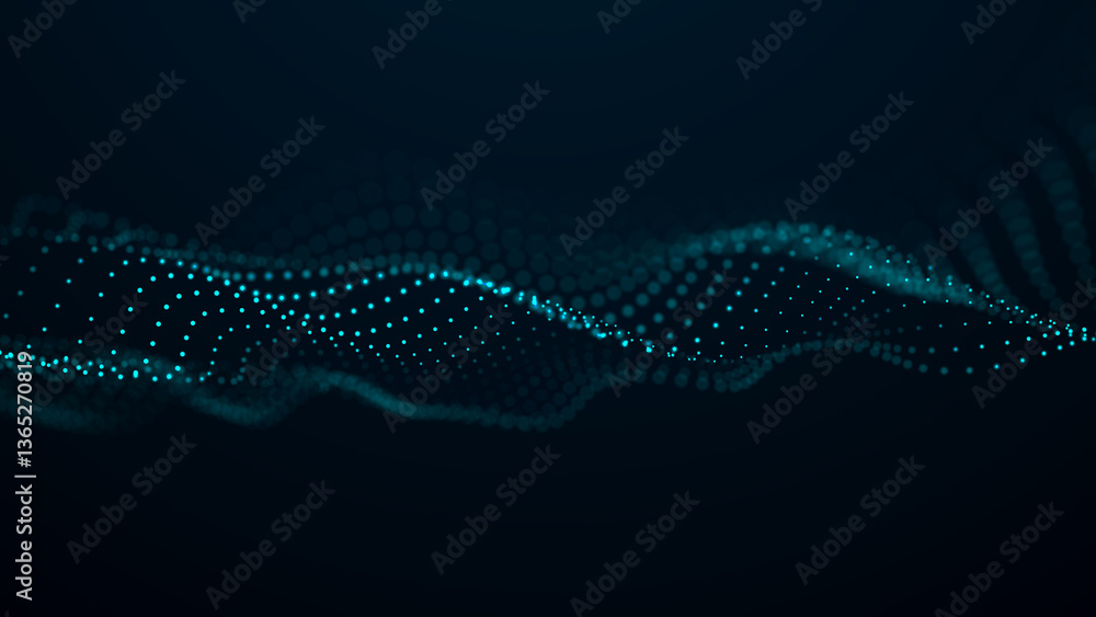 Poster futuristic wave of dots. analytical presentation. abstract technological background. 3d rendering.