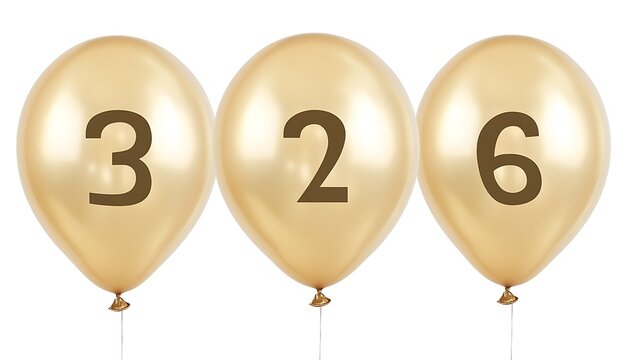 Three Gold Balloons Displaying The Numbers Three Two Six