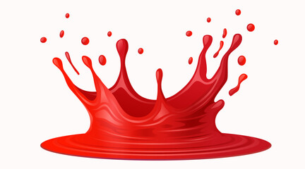 Realistic liquid red juice or blood splash isolated on white background. Splash with drops.