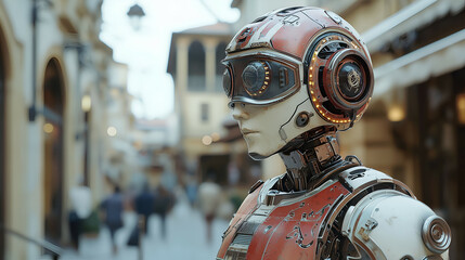 Fototapeta premium Futuristic Androids: Artificial Intelligence and Urban Life in Modern Cities
