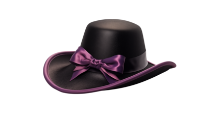 A black hat with a purple ribbon on a black background