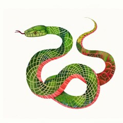 Naklejka premium Green snake illustration full body reptile decorative geometric.