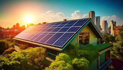 casa com painéis solares no telhado, conceito sustentabilidade, ecologia