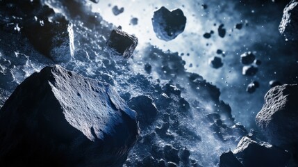 An AI powered space mining operation, autonomous robots extracting valuable minerals from asteroids and transporting them to Earth, Space tech style