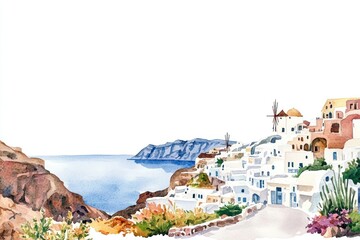 Naklejka premium Santorini island watercolor santorini greece.