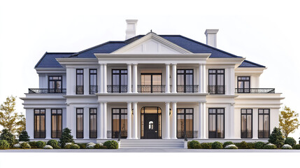 Fototapeta premium Elegant classic house with columns and large windows on white background