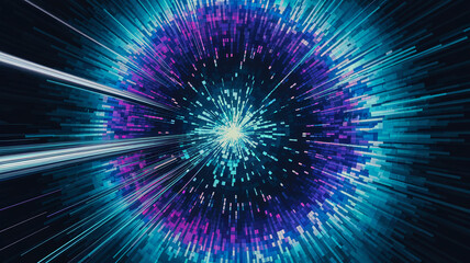 Abstract image of radiating blue, teal, and purple lines creating a burst effect, suggesting speed, energy, or technological advancement, suitable for a digital or futuristic design