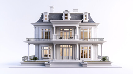 Fototapeta premium Elegant classic house with white facade and large windows