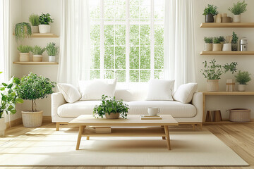 Scandinavian Lounge with Greenery and Sunlight