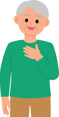smiling senior man hand on the chest with impressive illustration