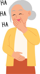 senior woman joyful laughing and hand cover her mouth illustration