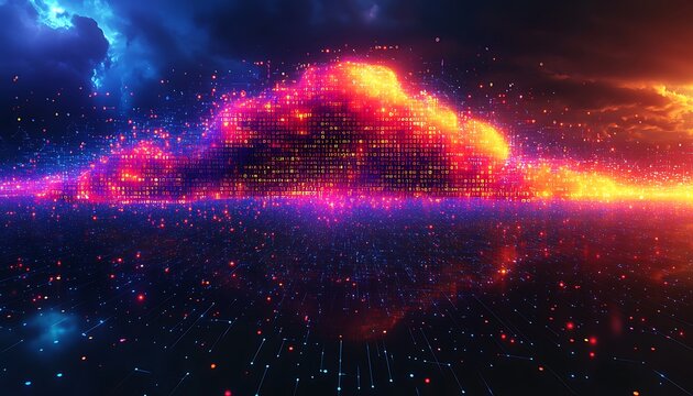Abstract depiction of cloud computing digital data systems