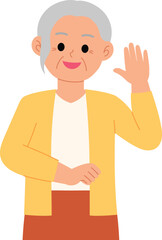 smiling  senior woman raising hand to greeting illustration