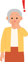 surprised senior woman cover the mouth with her hand and exclamation mark illustration