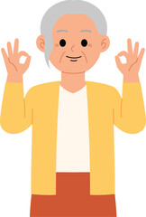 smiling senior woman making ok sign gesture with two hand illustration