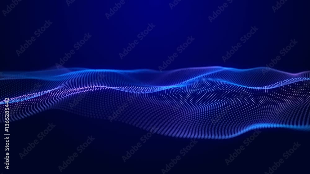 Poster Digital background with musical glowing particles. Big data visualization. 3d rendering. Seamless loop