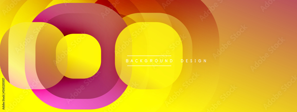 Poster Circular abstract design with overlapping translucent circles and round shapes, blending gradients and smooth curves, creating depth, contrast, and a dynamic visual effect
