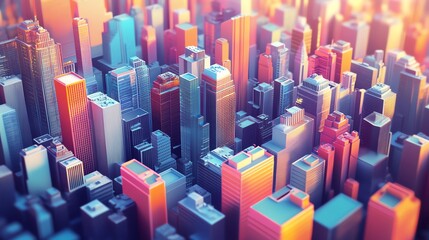 Obraz premium Abstract colorful cityscape, vibrant and modern metropolis, digital city skyline, 3D rendering of urban architecture. Ideal for technology, real estate, and futuristic concepts.
