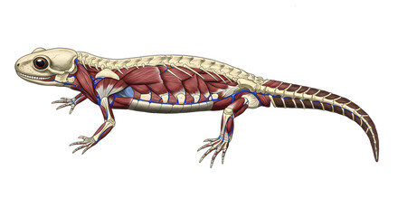 Fototapeta premium Detailed Scientific Illustration: Salamander Anatomy, Dissected View of Muscles and Bones