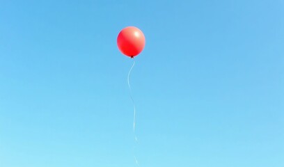Obraz premium Single red balloon floats gently against vibrant blue sky. AI Generated