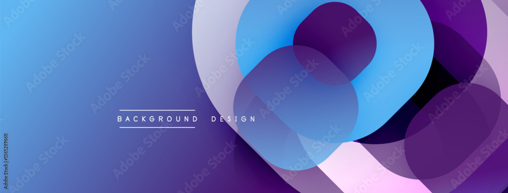 Poster Circular abstract design with overlapping translucent circles and round shapes, blending gradients and smooth curves, creating depth, contrast, and a dynamic visual effect