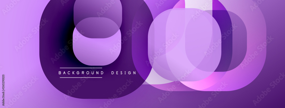 Fototapete Circular abstract design with overlapping translucent circles and round shapes, blending gradients and smooth curves, creating depth, contrast, and a dynamic visual effect