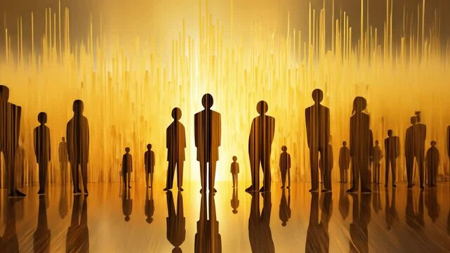 Illuminated Collective: A silhouette of a diverse community, united by a radiant golden light that embodies hope, togetherness, and shared aspirations.