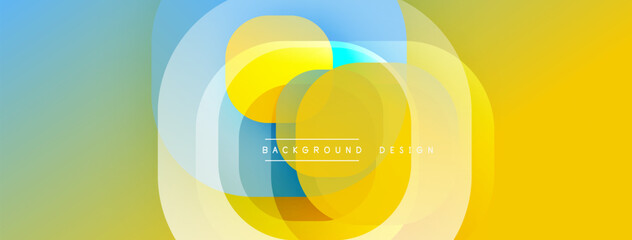 Fototapeta premium Circular abstract design with overlapping translucent circles and round shapes, blending gradients and smooth curves, creating depth, contrast, and a dynamic visual effect