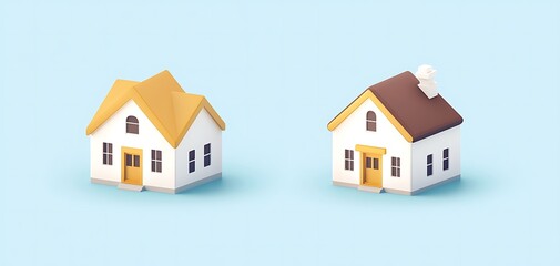 Two cute school buildings isolated on a pastel background