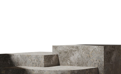 Modern, textured concrete display podiums against dark background